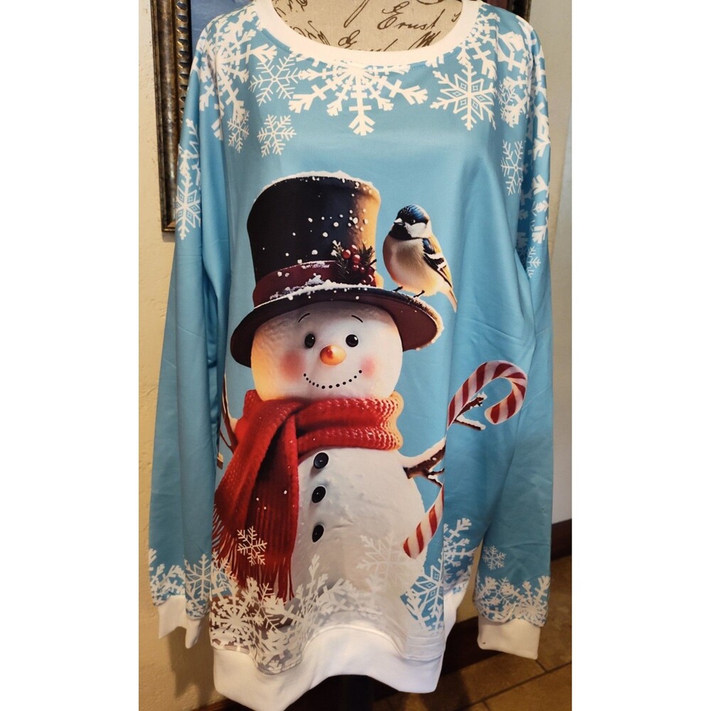 New Cheerful oversized XL Holiday Christman Snowman Pull over Long Sleeve Shirt